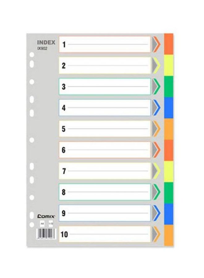 COMIX A4 11 Hole Classified 10 Color Index Paper Divider Grey/White/Red 