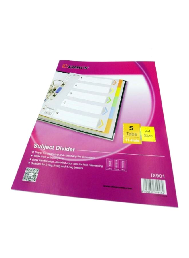 COMIX A4 11 Hole Classified 5 Color Index Paper Divider Grey/White/Red