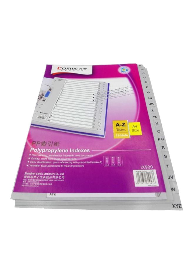 COMIX A4 11 Hole Alphabet Tab Index Paper Divider Pink/Grey/White