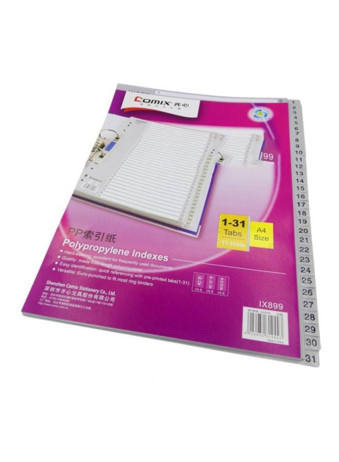 COMIX A4 11 Hole Monthly Tab Index Paper Divider Pink/Grey/White 