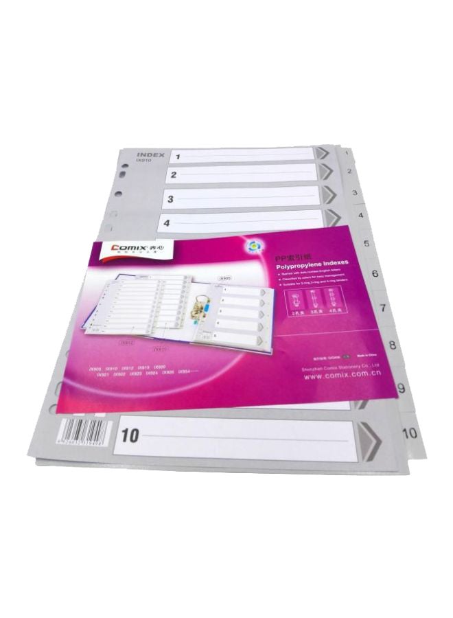 COMIX A4 10 Tab Index Paper Divider Grey/White 