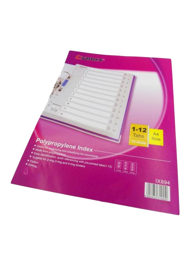 COMIX A4 11 Hole Digital Classification Tab Index Paper Divider Pink/Grey/White