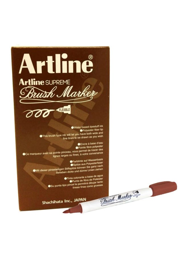 مجموعة أقلام ماركر برش فائقة الجودة من 12 قلماً البني/الأبيض