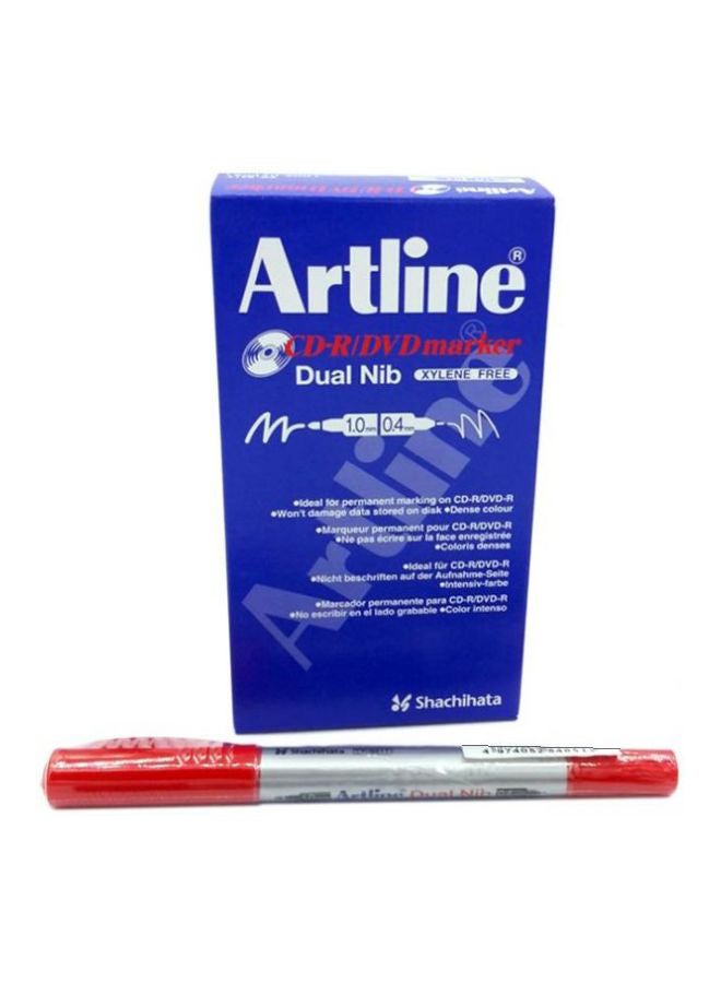 12-Piece Dual Nib CD-R And DVD Marker Set Red/Silver