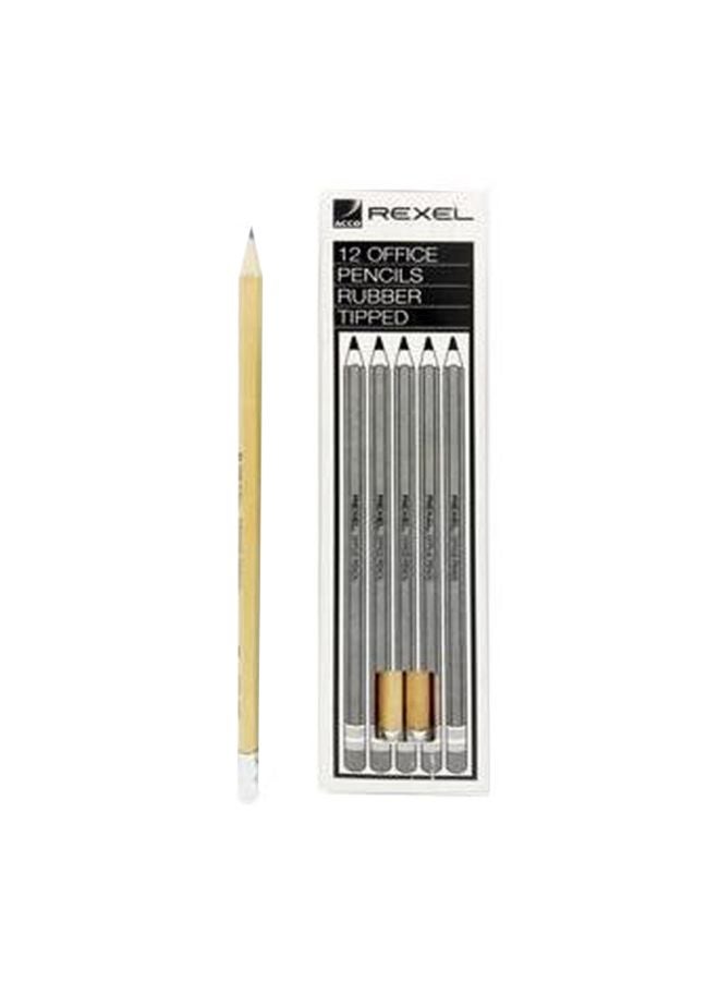 Rexel 12-Piece Rubber Tipped Office Pencil Set Beige/Silver/White