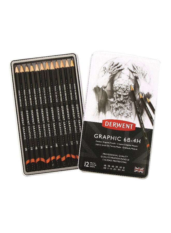 12-Piece 6B-4H Graphic Pencils Black