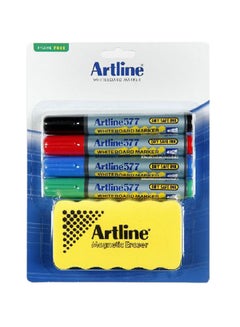 4-Piece Marker Pen with Magnetic Eraser Green/Red/Blue