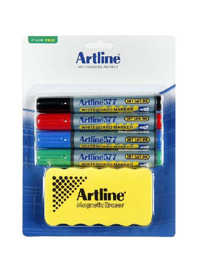 Artline - 4-Piece Marker Pen with Magnetic Eraser Green/Red/Blue - Image 1