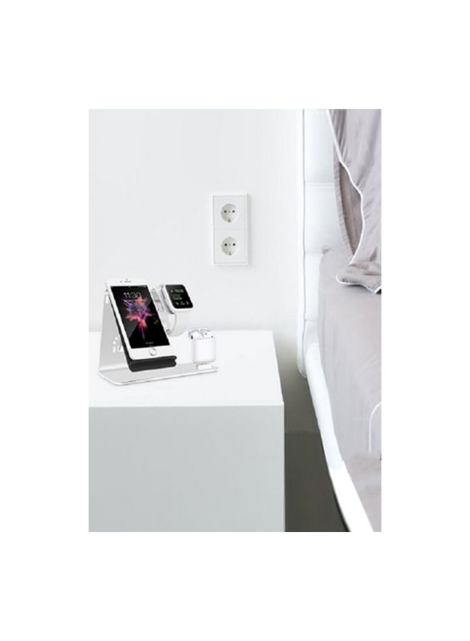 MARGOUN 3-In-1 Wireless Charging Stand For Apple Watch Sport 42mm (1st Gen)/Apple iPhone XR/Apple AirPods Silver - Image 3