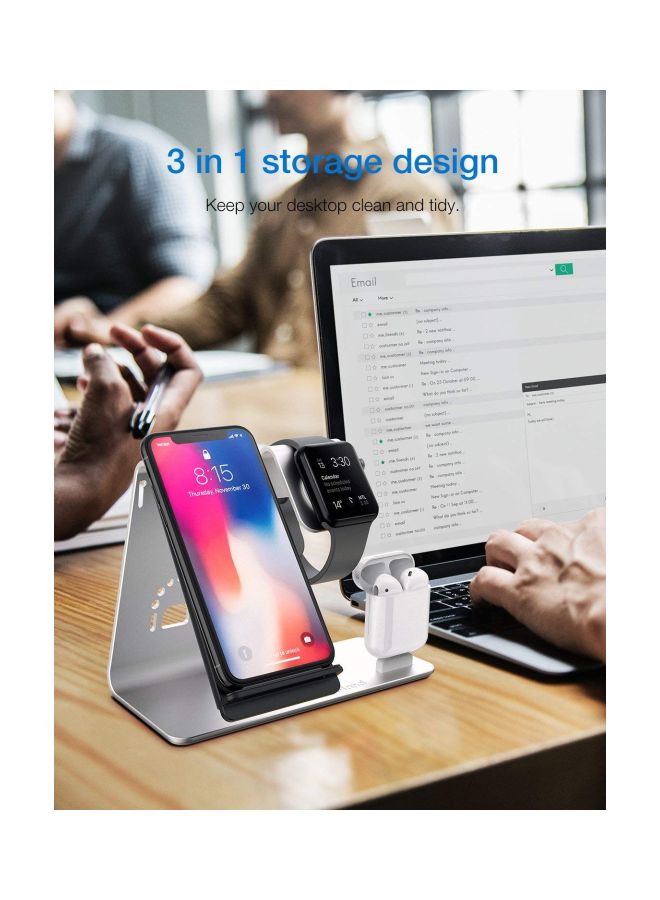 MARGOUN 3-In-1 Wireless Charging Stand For Apple Watch Sport 42mm (1st Gen)/Apple iPhone XR/Apple AirPods Silver - Image 5