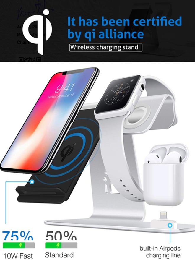 MARGOUN 3-In-1 Wireless Charging Stand For Apple Watch Series 2 38mm/Apple iPhone XS/Apple AirPods Silver - Image 4