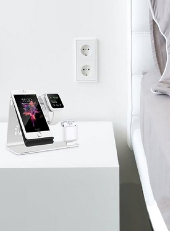 MARGOUN - 3-In-1 Wireless Charging Stand For Apple Watch Edition Series 2 38mm/Apple iPhone XS Max/Apple AirPods Silver - Image 1