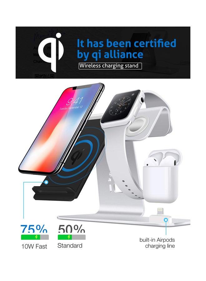 MARGOUN - 3-In-1 Wireless Charging Stand For Apple Watch Edition Series 2 38mm/Apple iPhone XS Max/Apple AirPods Silver - Image 1