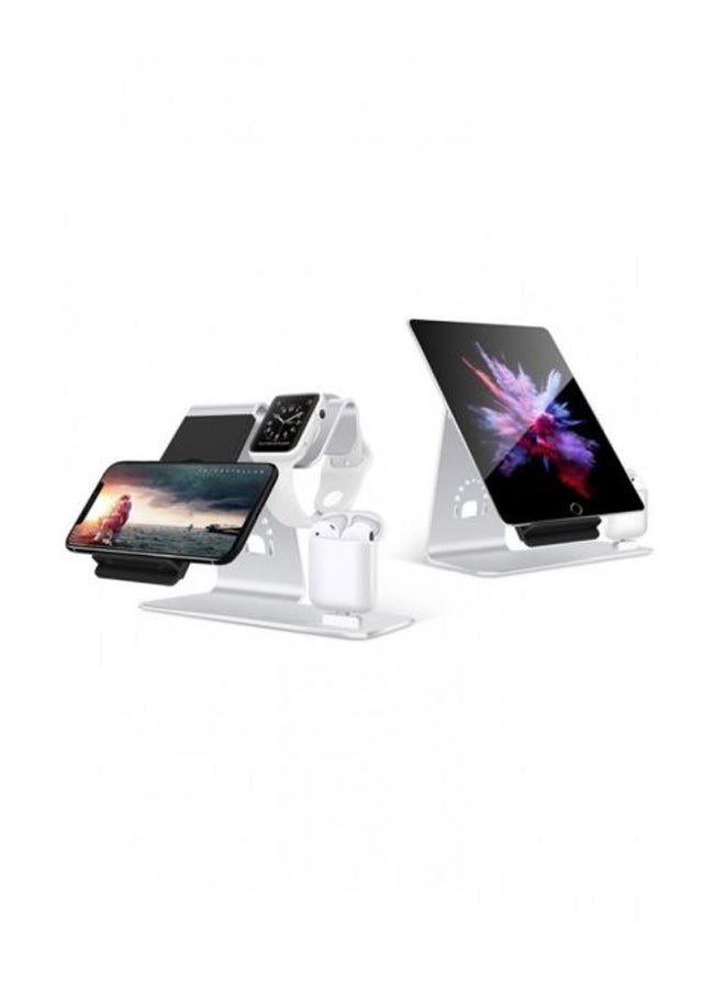 MARGOUN 3-In-1 Wireless Data Charging Stand For Apple Watch Series 4/Apple iPhone 8 Plus/Apple AirPods Silver - Image 2