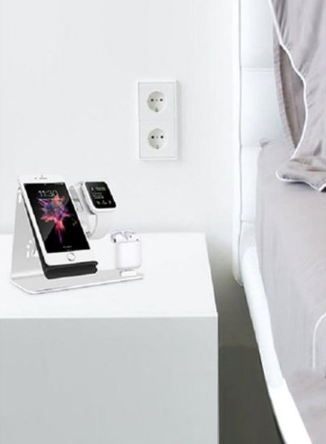 MARGOUN 3-In-1 Wireless Data Charging Stand For Apple Watch Series 4/Apple iPhone 8 Plus/Apple AirPods Silver - Image 3