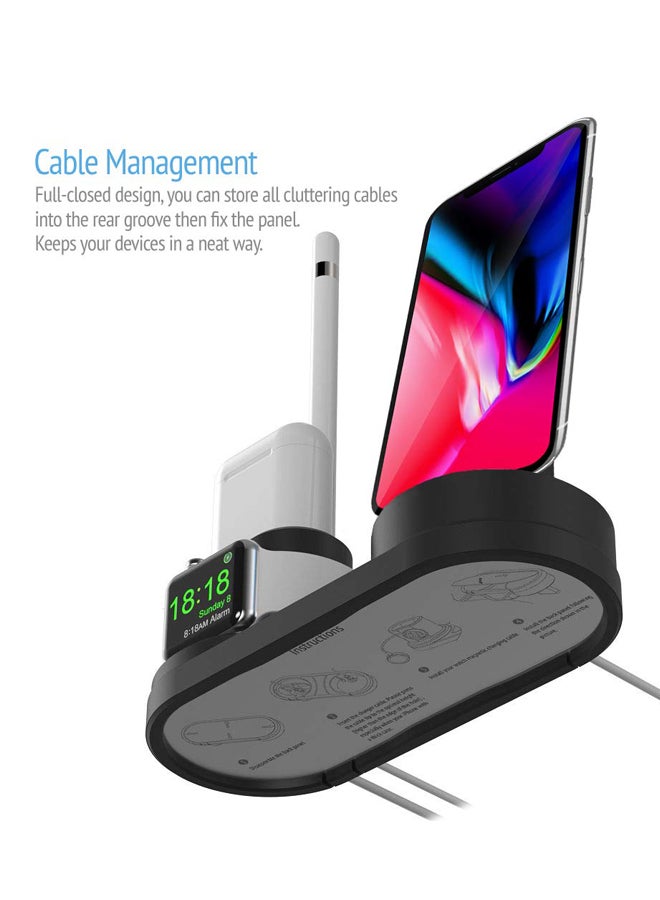 MARGOUN - 4-In-1 Wireless Charging Dock Station For Apple Watch Series 4/Apple iPhone XS Max/Apple AirPods Black - Image 1