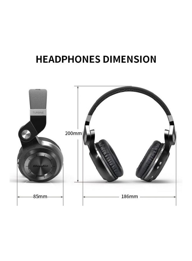 بلوديو سماعات رأس بتصميم يغطي الأذن تعمل بخاصية البلوتوث ومزوّدة بميكروفون طراز  توربين T2S بلس أسود - Image 2