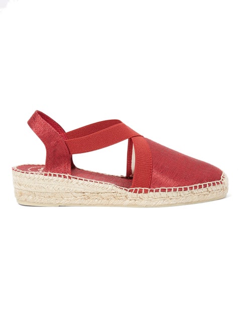 Vic Metallic Elastic Strap Wedge Espadrille Red