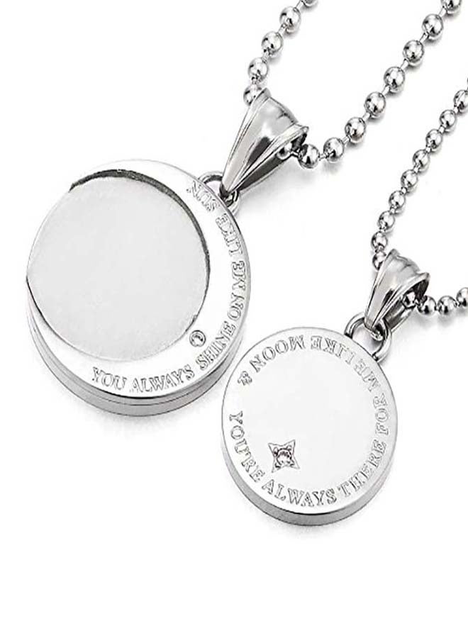 كول ستيل آند بيوند قلادة من الستانلس ستيل بدلاية على شكل الشمس والقمر ومرصعة بالزركون - Image 3