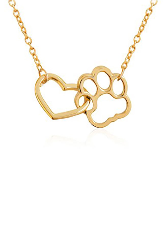 Joji Boutique - Brass  Paw Print And Heart Outline Pendant Necklace - Image 1