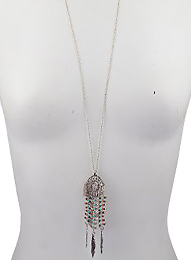 Lux Accessories - Brass  Tribal Beaded Dreamcatcher Leaf Pendant Necklace - Image 1