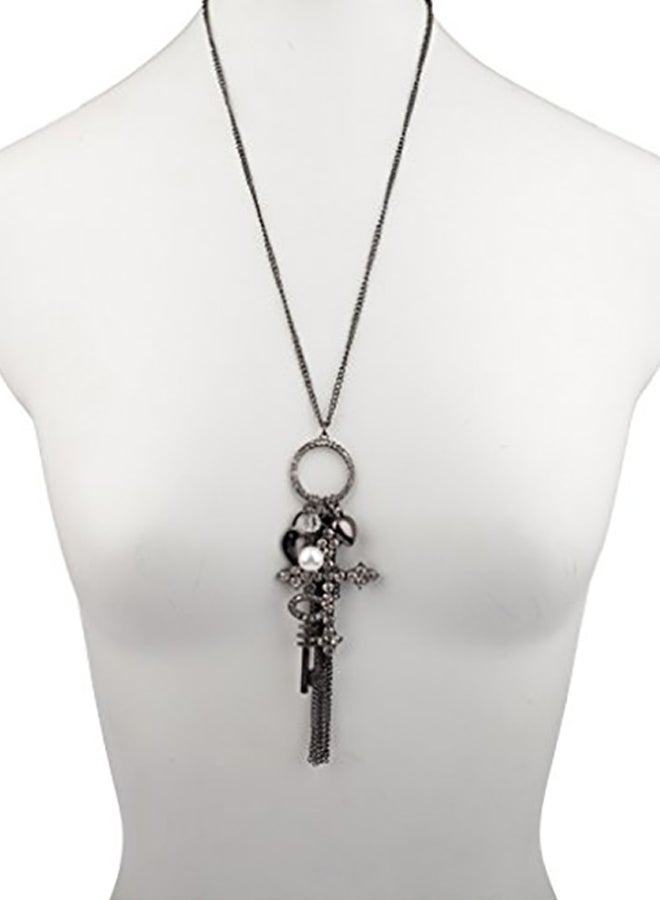Lux Accessories Brass  Gunmetal Pave Pendant Necklace  - Image 2