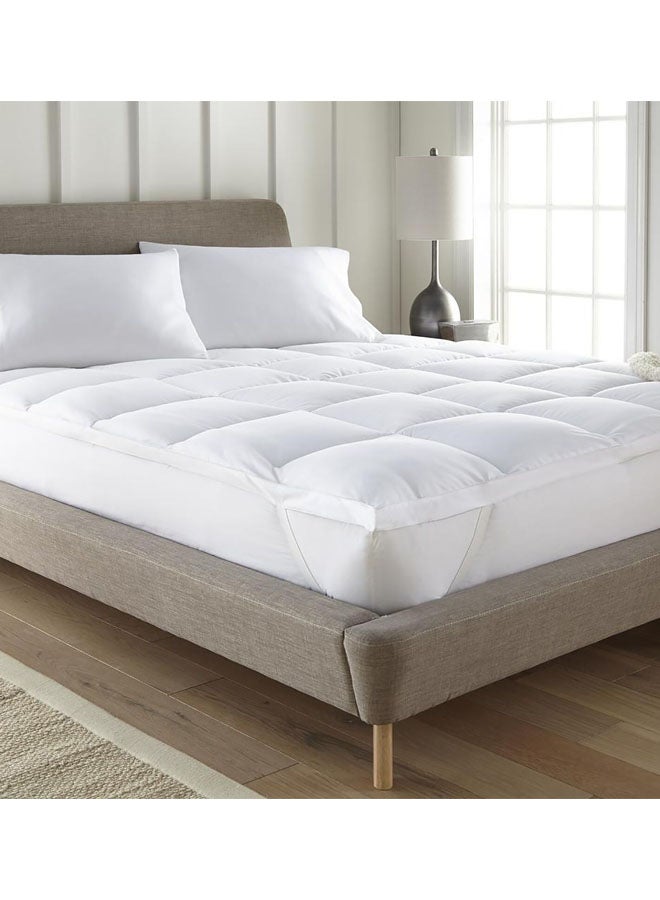 REGAL IN HOUSE Two Layers Microfiber Mattress Topper 10 cm With Silicone Filling and Rubber Corners Edges Microfiber White  - Image 1