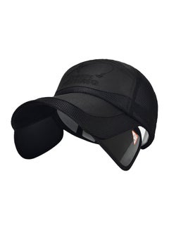 Letter Embroidery Retractable Visor Wide Brim Cap Black