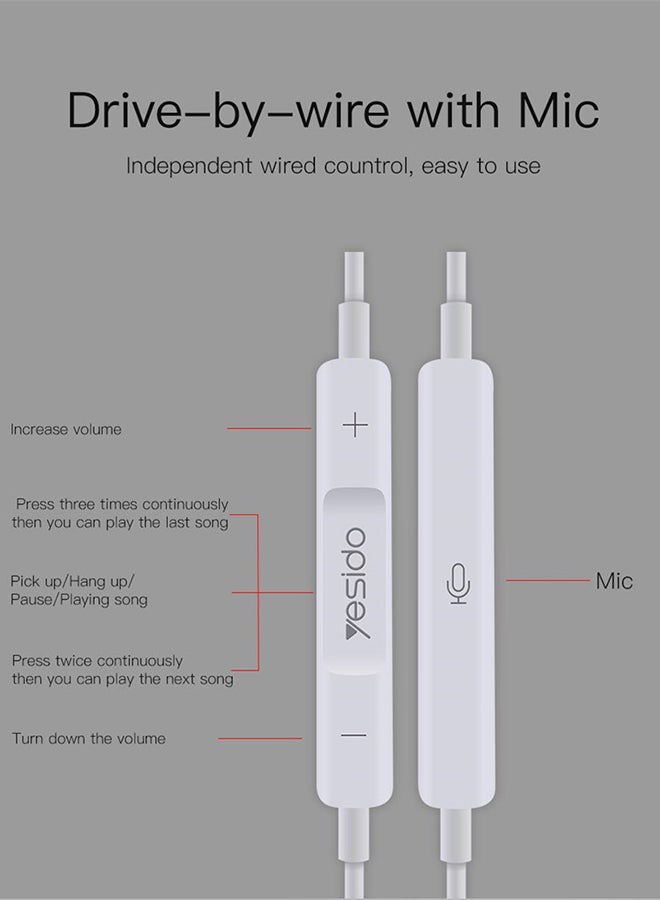 Yesido - In-Ear Wired Earphones White - Image 1