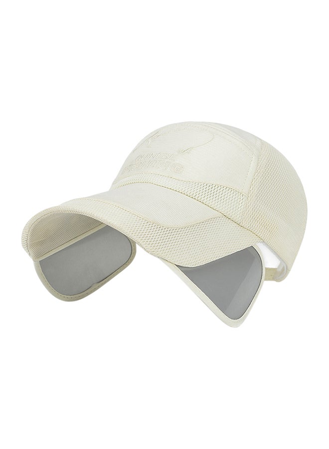 Sharpdo - Letter Embroidery Retractable Visor Wide Brim Cap Off-White - Image 1