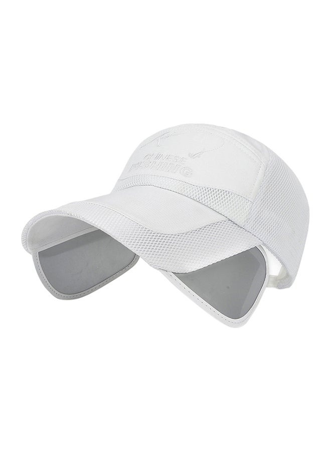 Letter Embroidery Retractable Visor Wide Brim Cap White