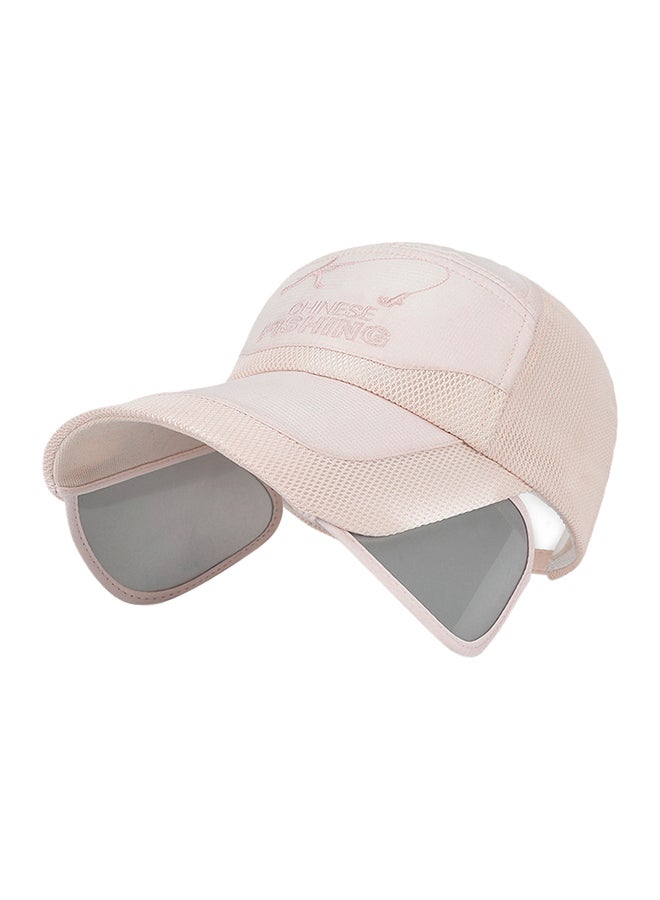 Letter Embroidery Retractable Visor Wide Brim Cap Beige
