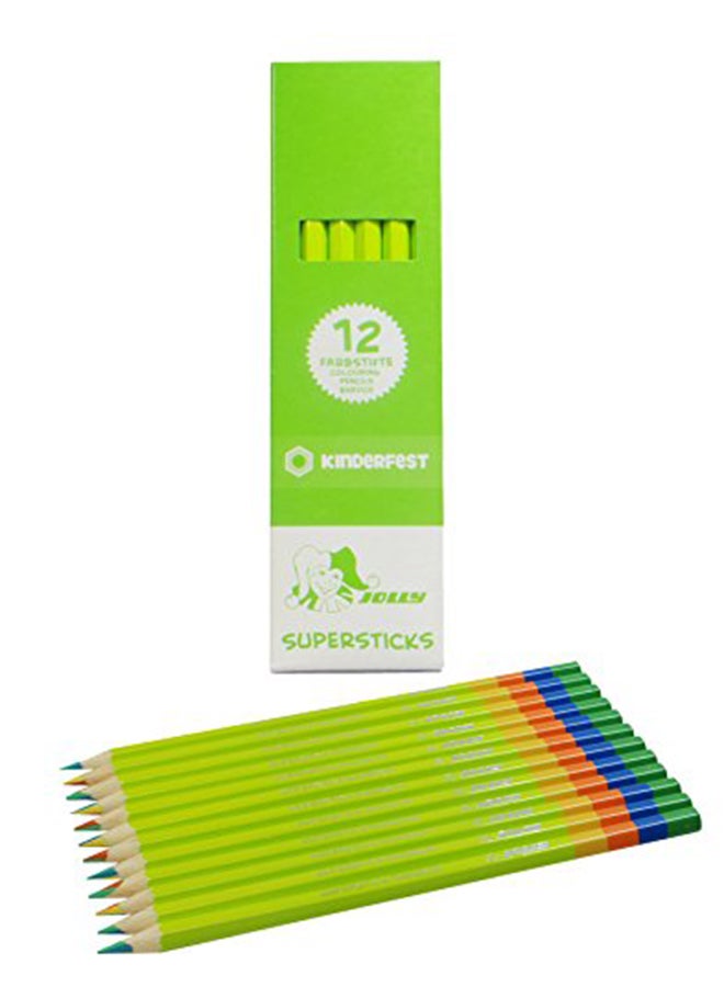 جولي مجموعة أقلام تلوين سوبر ستيك الأوروبية مكوّنة من 12قلماً بأربعة ألوان قزحية متعدد الألوان