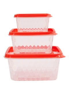 3-Piece Diamond Design Airtight Container With Lid Set Red/Clear
