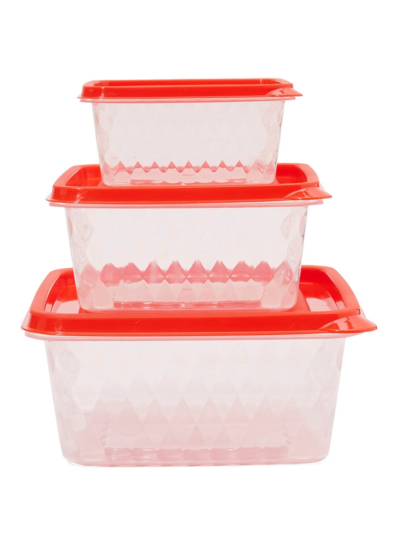 Cyber - 3-Piece Diamond Design Airtight Container With Lid Set Red/Clear - Image 1