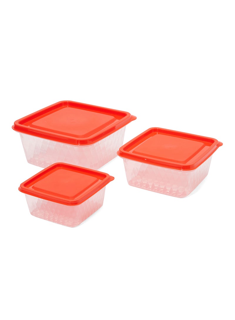 Cyber - 3-Piece Diamond Design Airtight Container With Lid Set Red/Clear - Image 1