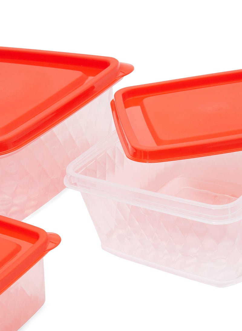 Cyber - 3-Piece Diamond Design Airtight Container With Lid Set Red/Clear - Image 1