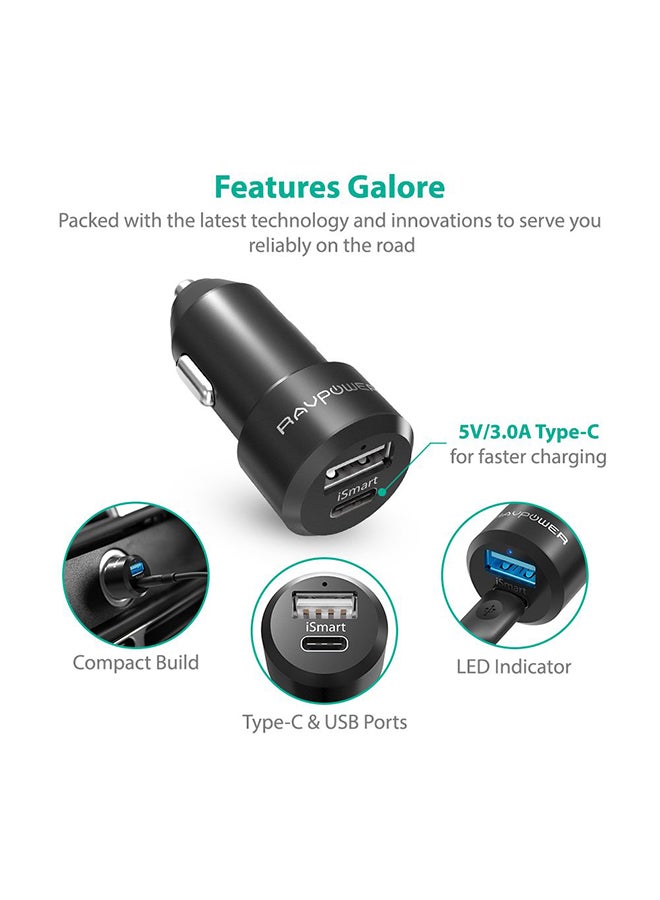 راف باور محول سيارة بمنفذ USB مزدوج أسود - Image 3