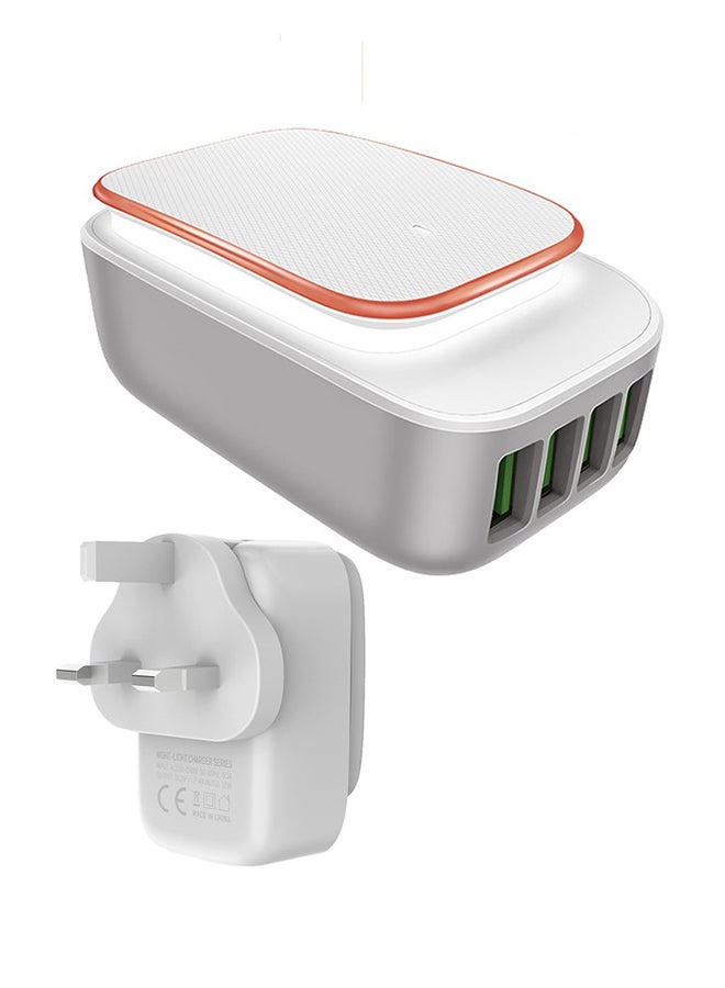 شاحن موبايل ذو 4 منافذ USB Type-C مزود بخاصية مصباح بإضاءة LED يعمل باللمس أبيض/وردي ذهبي