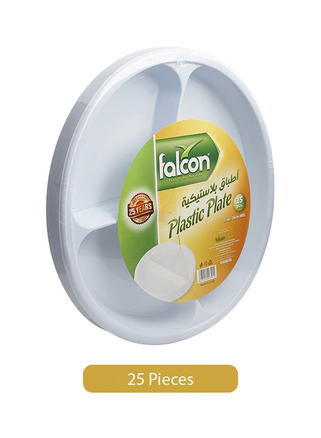 Falcon 25-Piece Round 3 Section Disposable Plate White 26cm - Image 2