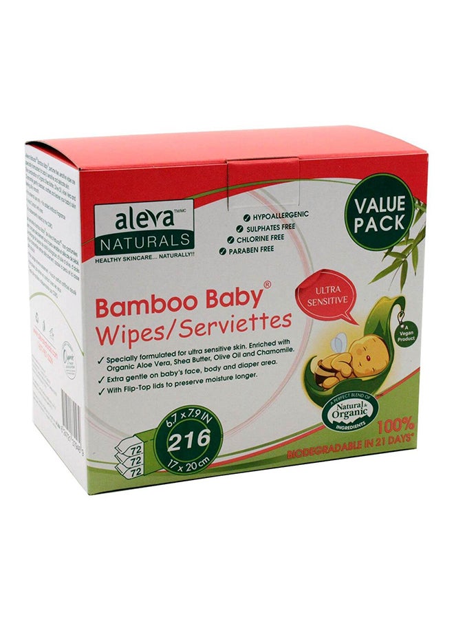 Aleva Naturals Value Pack Bamboo Baby Wipes Ultra Sensitive Wipes-216 Count  - Image 1