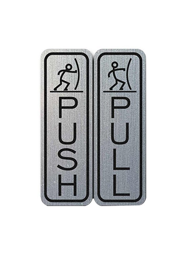 2-Piece Classic Vertical Push And Pull Door Sign Set Silver/Black