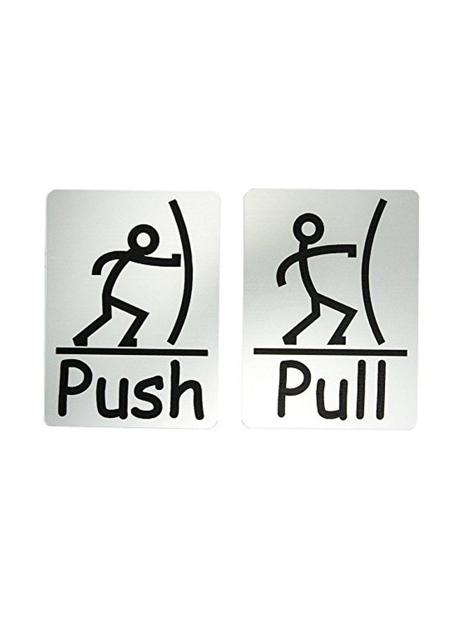 2-Piece Push And Pull Door Sign Set Silver/Black