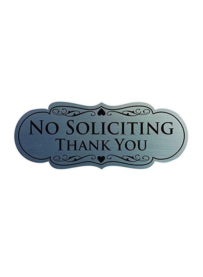 لوحة للباب بنمط مطبوع عليه عبارة No Soliciting Thank You أسود/ فضي