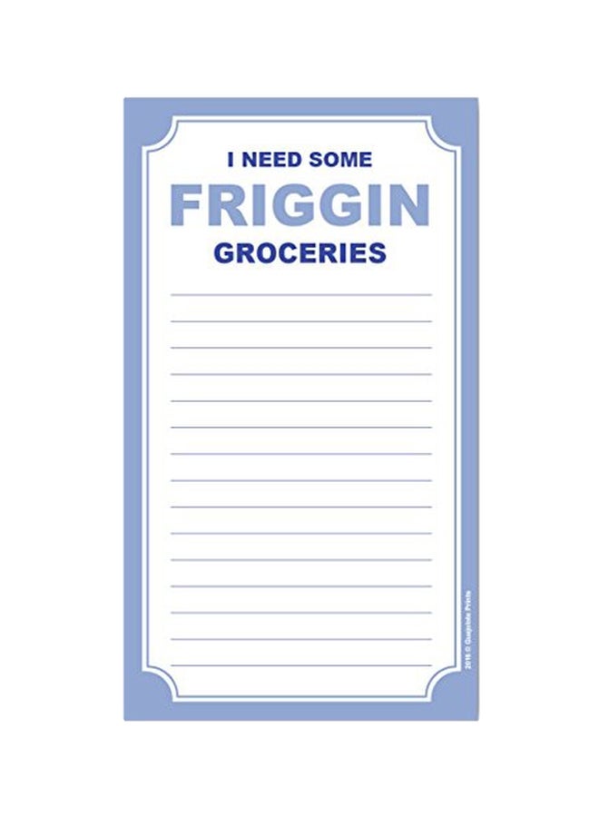 غواجولوتي برينتس مفكرة مغناطيسية مطبوع عليها عبارة "I Need Some Friggin Groceries" أبيض/أزرق