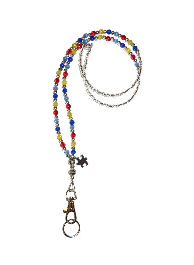 Autism Awareness Beaded Lanyard Badge Holder Silver/Blue/Red - v1552316521/N21846769A_1