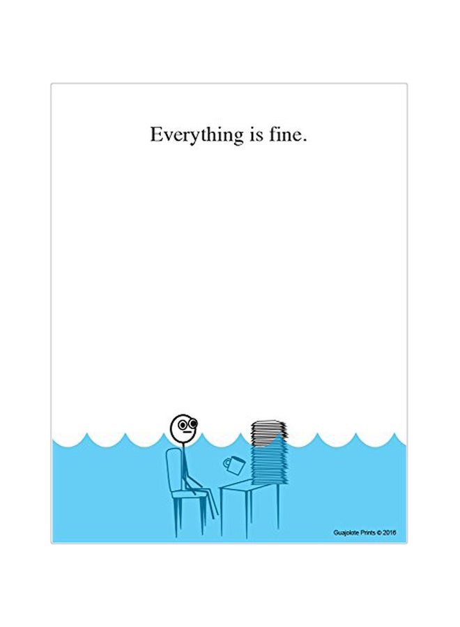 غواجولوتي برينتس مفكرة بتصميم مطبوع بعبارة "Everything Is Fine" أبيض/ أزرق/ أسود