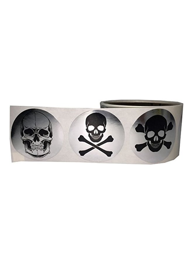 إن ستوك ليبلز.كوم طقم ملصقات دائرية بتصميم جمجمة وعظام متقاطعة مكون من 100 قطعة أسود/ فضي - Image 2