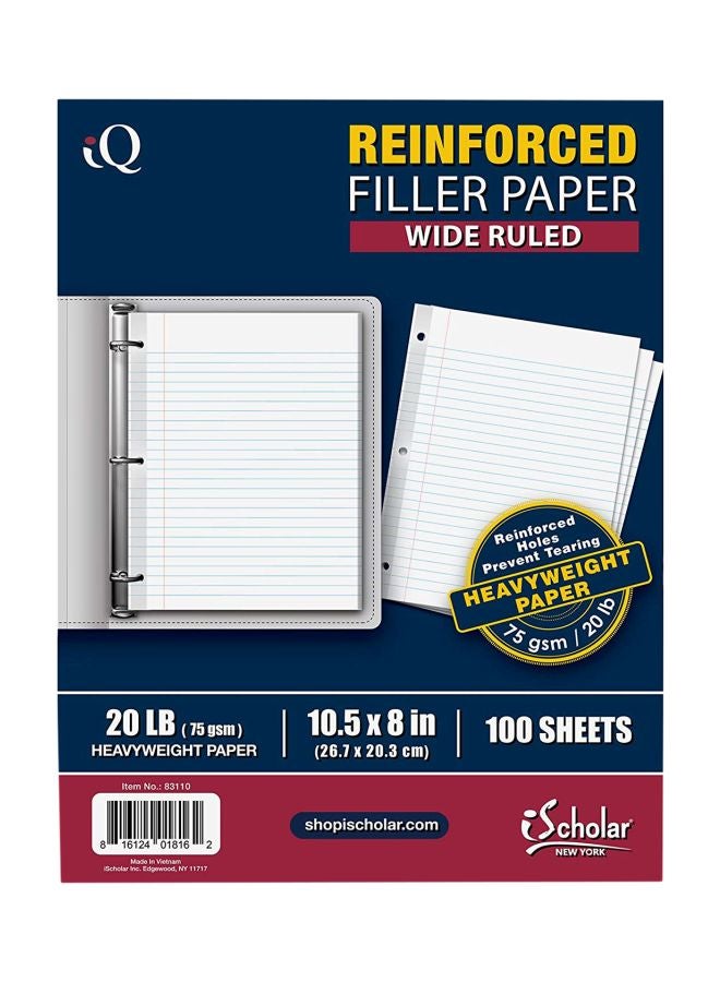 Reinforced Filler Paper Wide Ruled Notebook White