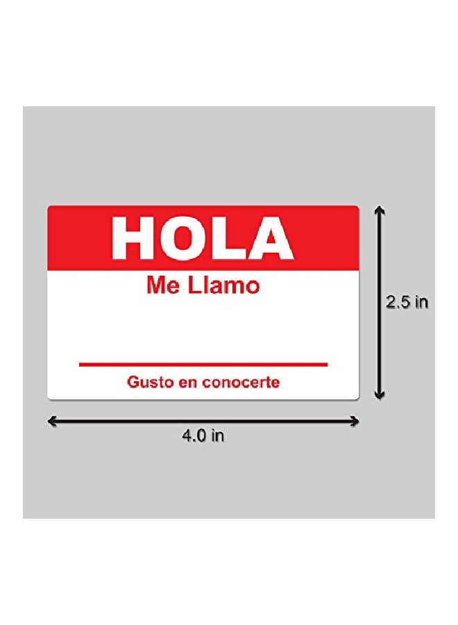 أوفيس سمارت لابس - طقم ملصقات تعريفية بعبارة "Hola me Llamo" من 100 قطعة أحمر/أبيض - Image 1